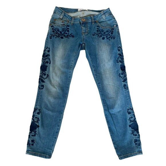 One Teaspoon Blue Muse Floral Embroidered Lola Awesome Baggie Jeans - Picture 2 of 10